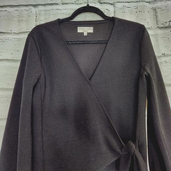 Madewell Texture and Thread Women's Black Long-Sleeved Open Tied Wrap Top Size S - Picture 5 of 12